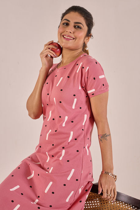 Sweet Moon Knit Cotton Mid Length Nightdress - Sunset Coral — image 5